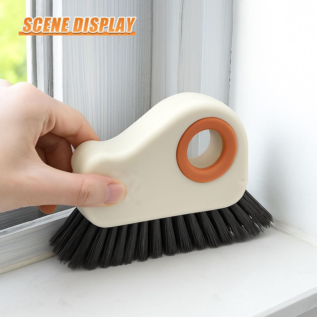 YoRise 2 in 1 Car Groove Cleaning Brush, Multifunctional Hard Bristle Car Window Track Cleaner Tool with Hidden Scraper, Universal Auto Door Crevice Cleaning Accessories for Window Sill(Orange-1PCS)