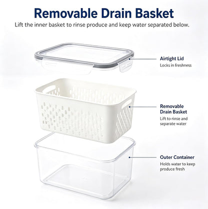Fruit Containers 3Pcs – 4-in-1 with Removable Colanders & Lids, Fridge Fresh Storage, Dishwasher Safe