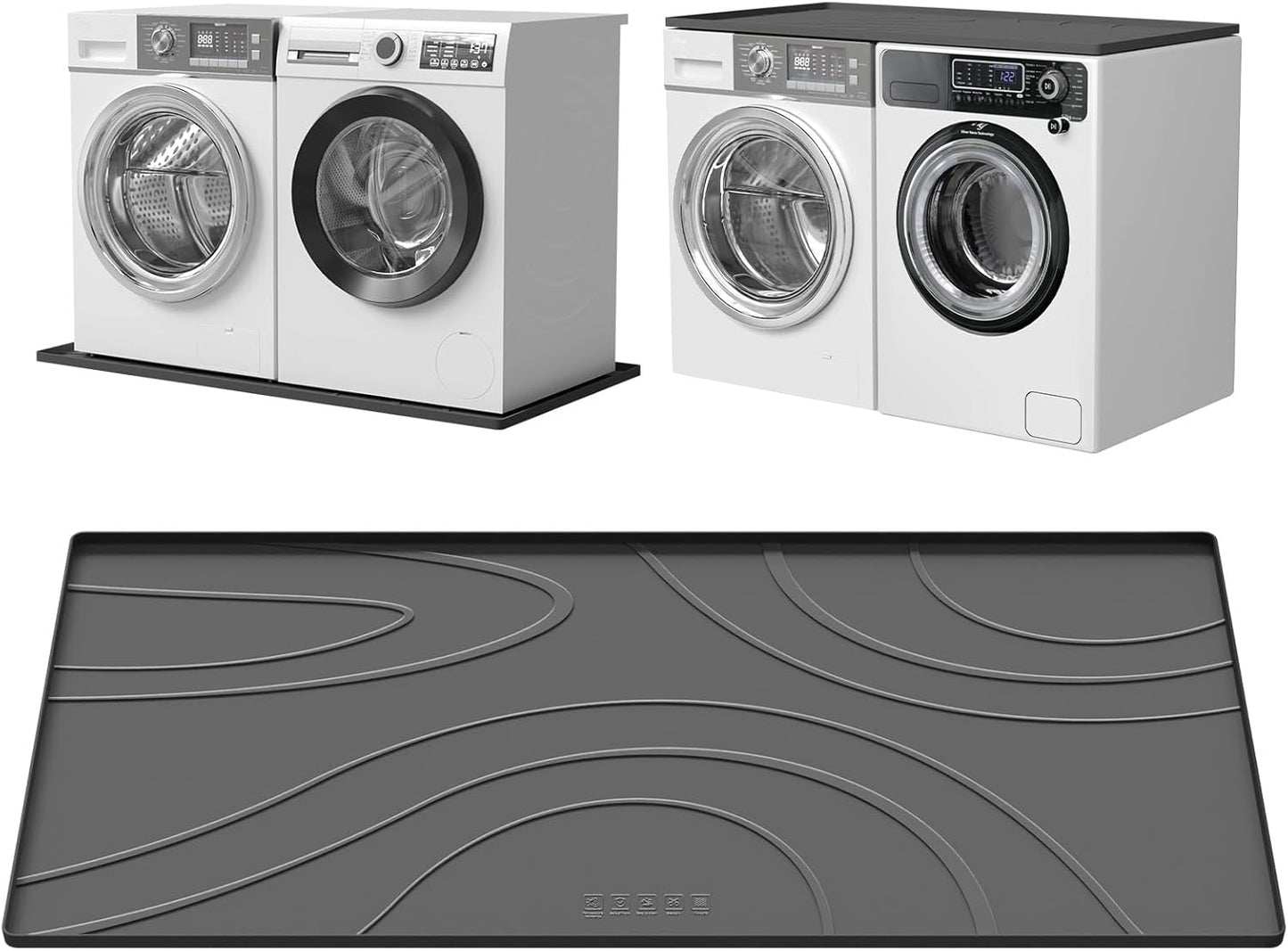 Washing Machine Drain Pan Silicone Mat,53.5x26.8inch Non-Slip Waterproof Washer Tray,Raised Edge Drip Mat for Under Dryer or Washer,Anti-Vibration,Floor Leak Protector for Laundry Room