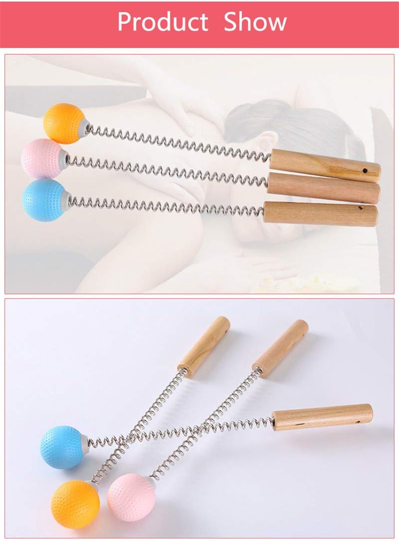 1 Pack Golf Ball Massager Hammer with Spring Wooden Handle Handheld Massage for Pain Relief Neck Back Massager Ball Manual Massage (Gray)