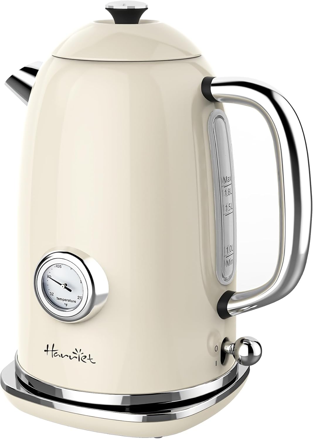 Harriet Electric Kettle, 1.8L Retro Electric Tea Kettle with Thermometer, 1500W Stainless Steel Hot Water Kettle Electric with LED Indicator, Fast Boiling, Cordless, Auto Shut-Off, Yellow