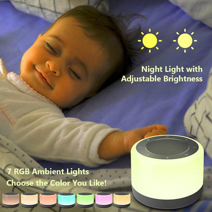 White Noise Machine with Night Lights, Sleep Sound Machine 32 Soothing Sounds for Baby Adults Kids Sleeping, Fan Wave Sound Lullaby, Timer and Memory Feature, RGB Color Touch Table Lamp