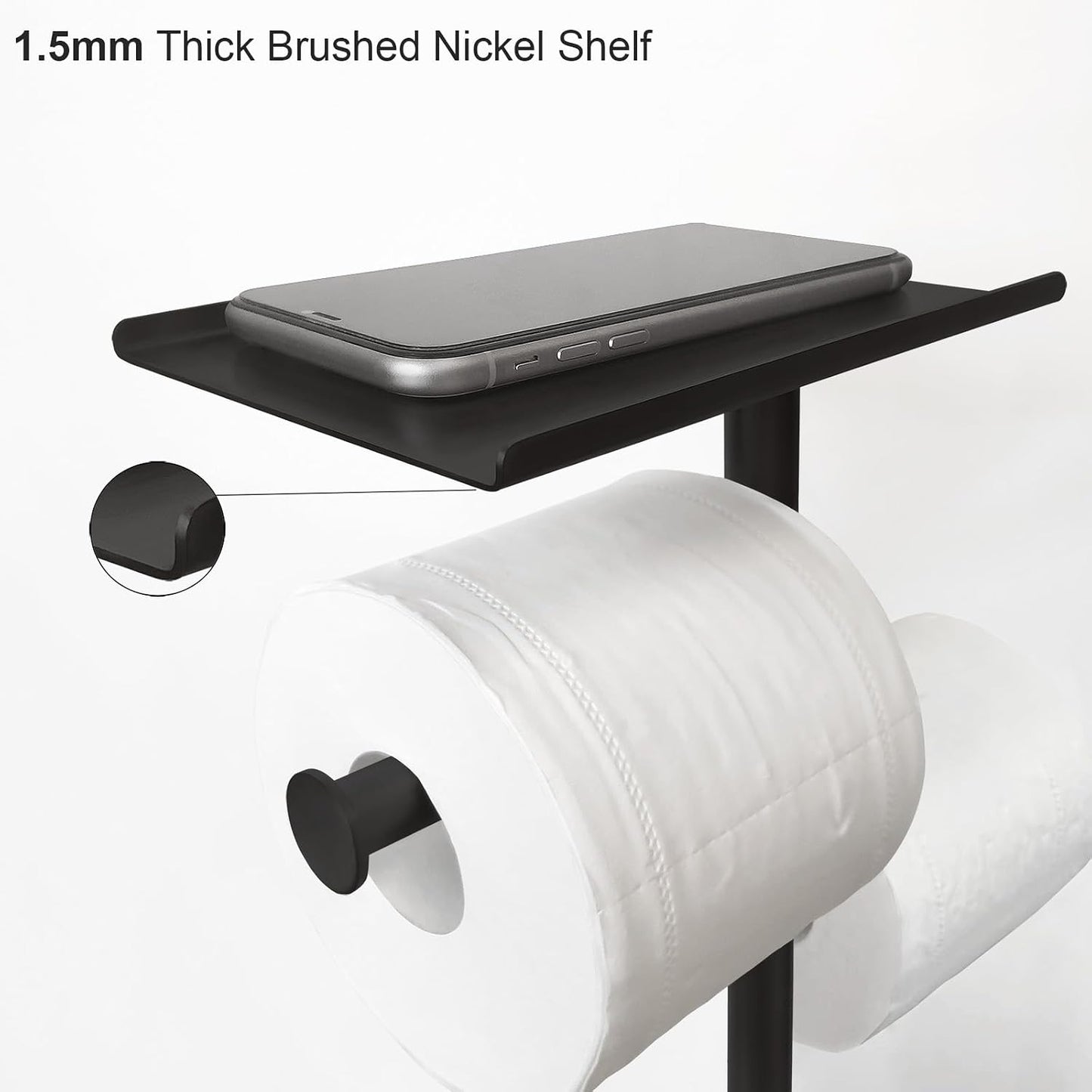 GZILA Toilet Paper Holder Stand with Shelf, Marble Base Heavy Free Standing Toilet Paper Double Roll Holders SUS304 Stainless Steel Brushed Nickel, Storages 4 Reserve Rolls Dispenser