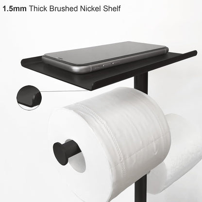 GZILA Toilet Paper Holder Stand with Shelf, Marble Base Heavy Free Standing Toilet Paper Double Roll Holders SUS304 Stainless Steel Brushed Nickel, Storages 4 Reserve Rolls Dispenser