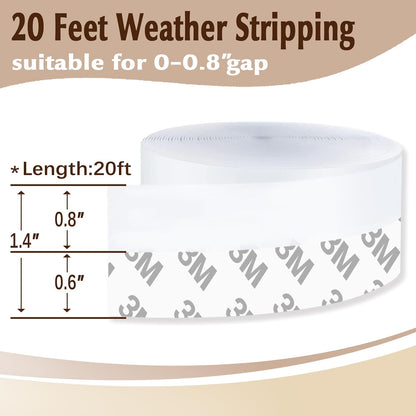 Weather Stripping Door Seal Strip 20 Feet, Silicone Seal Strip | Sealing Tape Draft Stopper for Shower Door Bottom, Self Adhesive Insulation Tape for Frame Window Glass Gap (Transparent