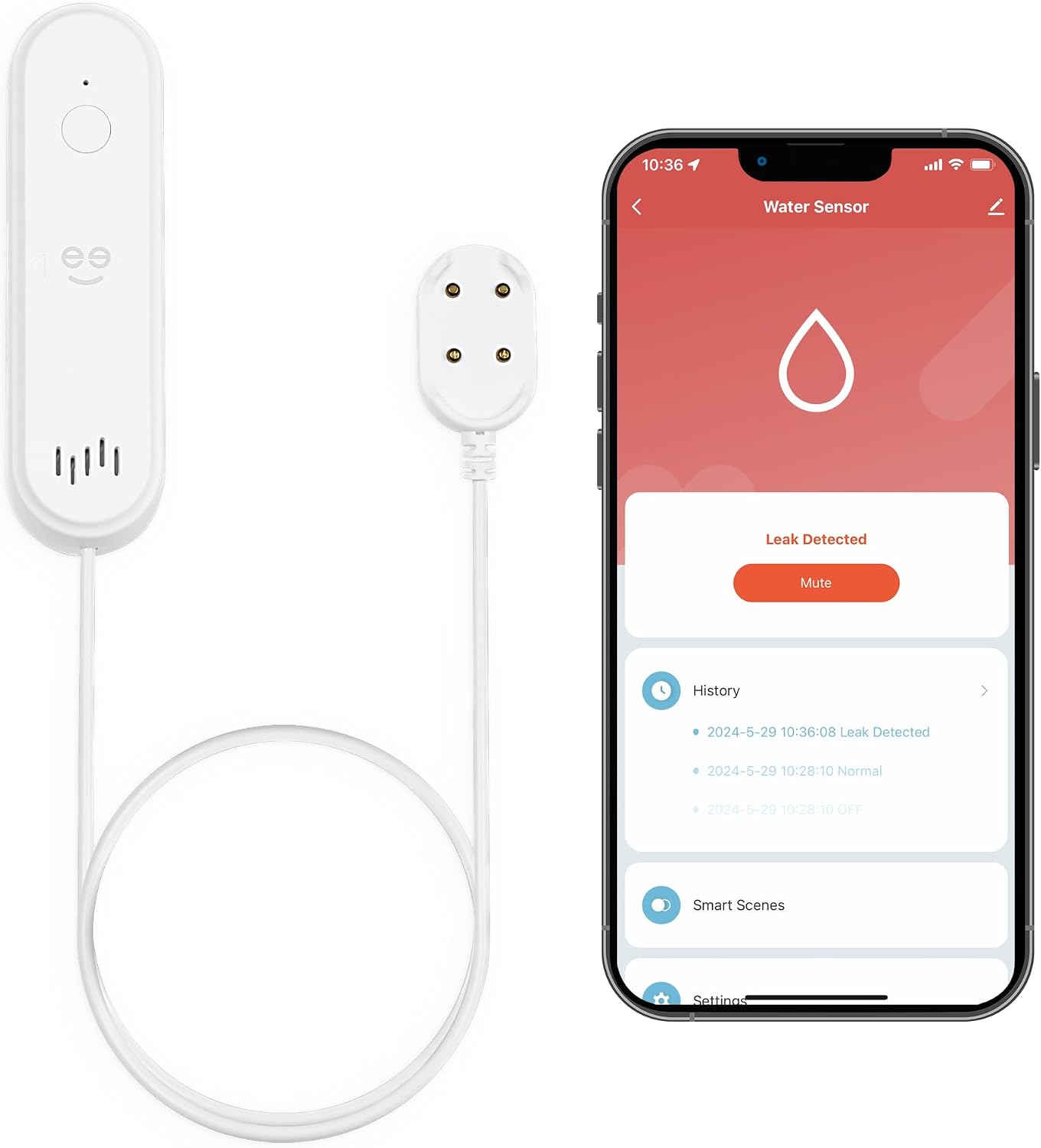 Geeni Smart Water Alarm Leak Detector, Siren Alert, 80dB, Battery Wi-Fi | App alerts for kitchen, bathroom, basement flood, Wi-Fi moisture sensor, Alexa & Google Home