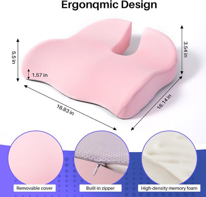 Ergonomic Seat Cushion, Office Chair Cushion for Sciatica Support, Pink