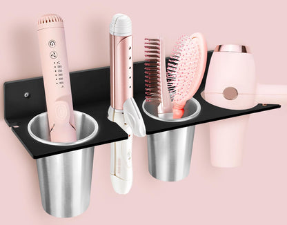 Hair Tool Organizer, Hair Dryer Holder with Heatproof Steel Cups, Acrylic Vanity Organizer for Curling Iron, Flat Iron & Hair Brushes, Perfect for Bathroom (White, Standard)