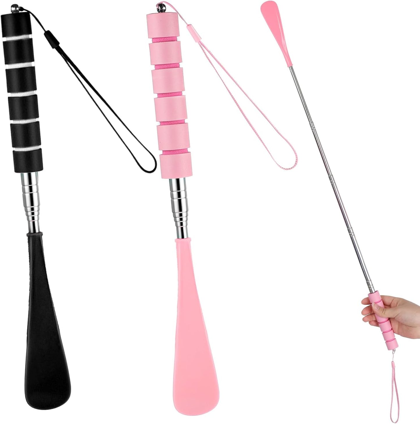 2 Pack Shoe Horn Long Handle, Metal Telescopic Foldable Shoehorn | Retractable Extended Boot Horn for Cowboy Boots, Travel Shoe Helper for Seniors/Pregnant Women
