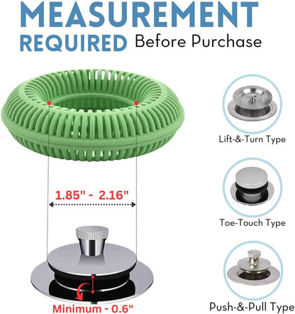 TubRing Pop-Up Drain Protector & Strainer Silicone Hair Catcher, Aqua | Easy snap-in design fits around bathtub stoppers. Customizable utility guard for clog prevention. Fits 1.85"- 2.16" drains.