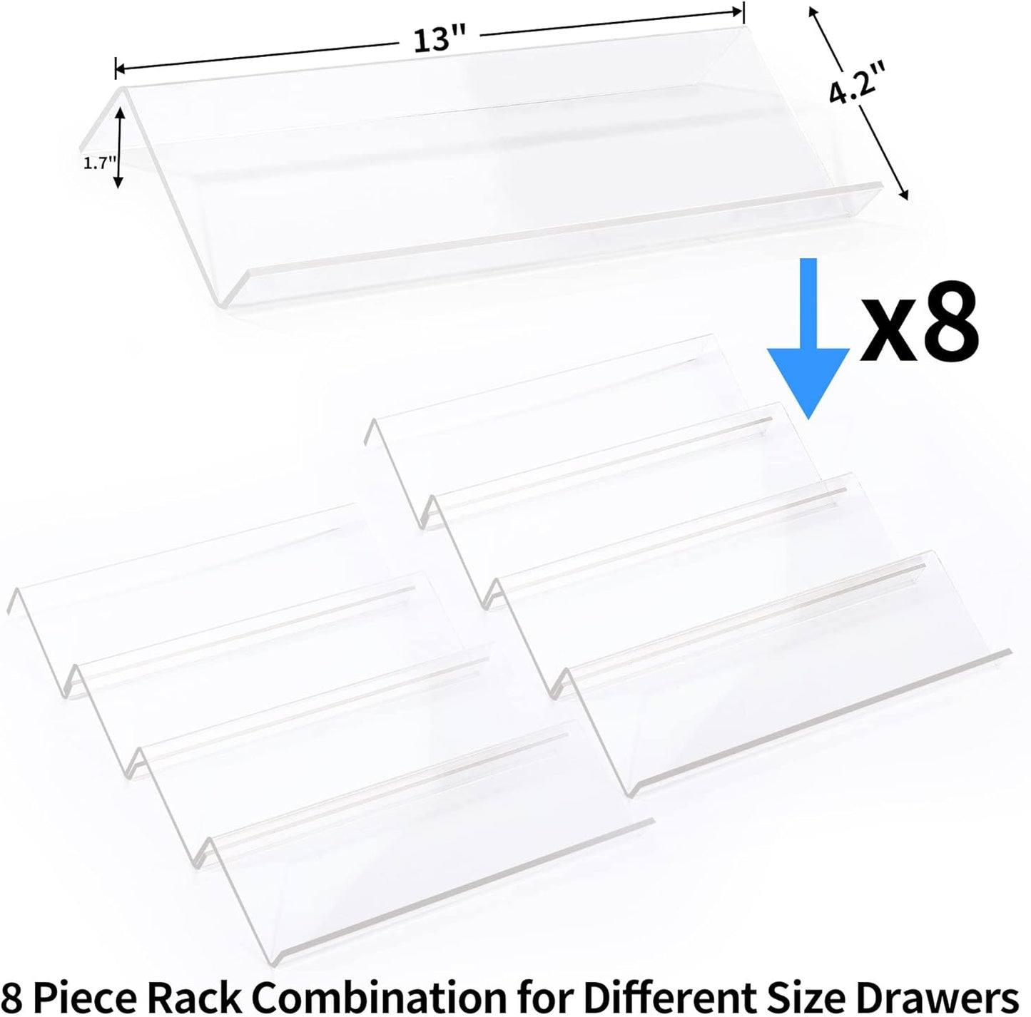 MIUKAA Clear Acrylic Spice Drawer Organizer, 4 Tier Seasoning Jars Drawers Insert, Kitchen Spice Rack Tray for Drawer/Countertop (Jars not included)