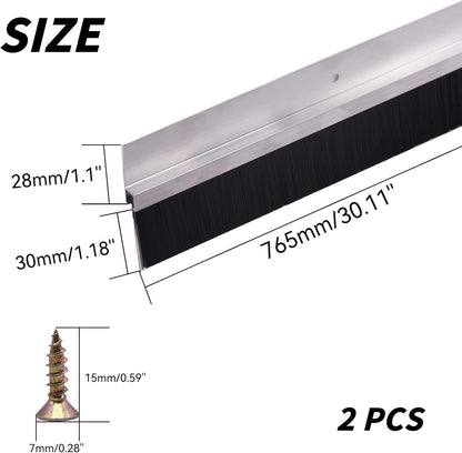 2Pack 32 inch Door Bottom Sweep for Exterior Doors with 1.1 inch PP Soft Brus, H-Shape Aluminum Dustproof Bottom of Door Weatherstrip, Silver