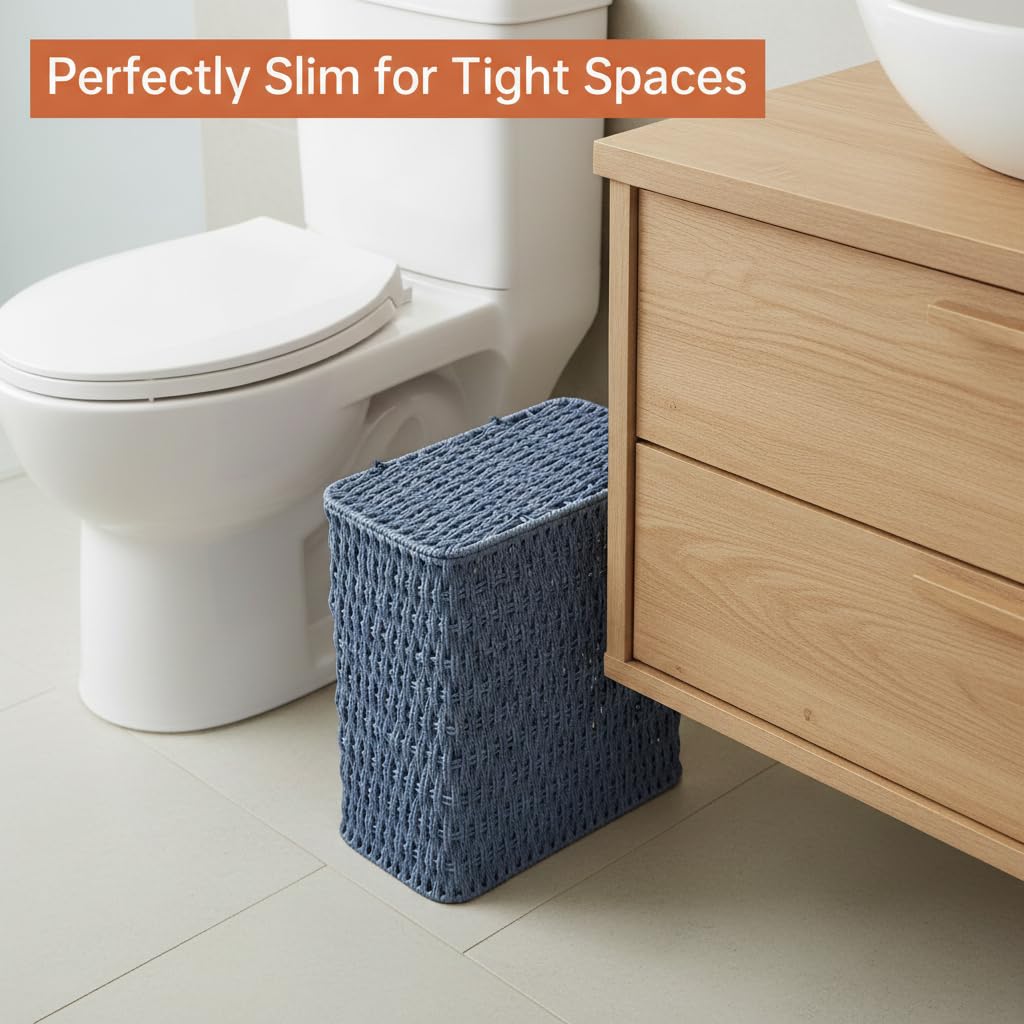 Coeusy 3 Gallon Wicker Trash Can,Small Bathroom Trash Can with Lid,Natural Water Hyacinth Wicker Waste Basket for Bedroom,Toilet,Narrow Garbage Can with Removable Liner