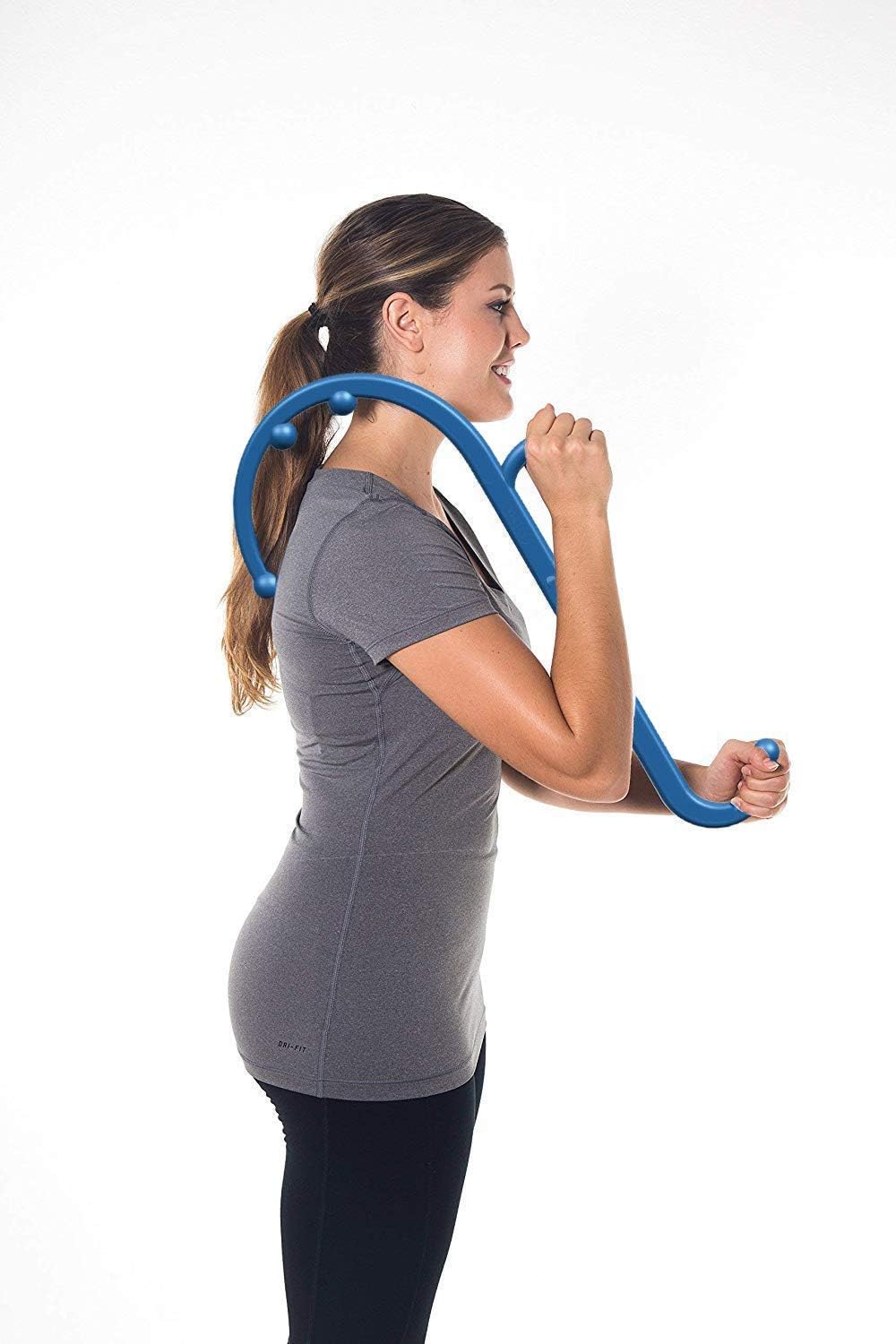 LiBa Back and Neck Massager Trigger Point Hook Therapy Tool Navy | Manual massage hook for pain relief, handheld back neck shoulder massager targets trigger points, ergonomic therapy