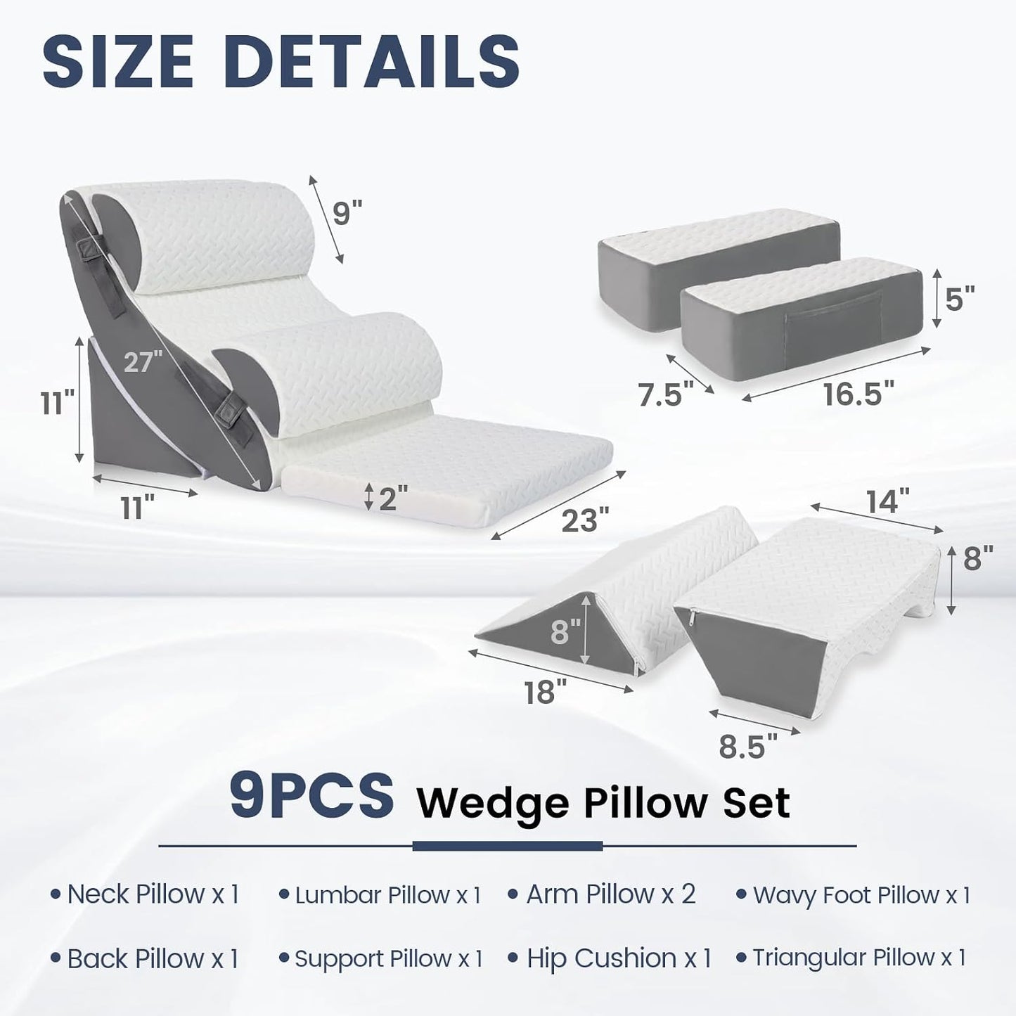 5PCS Wedge Pillow Set for After Surgery, Adjustable Orthopedic Foam Bed Wedge Pillow for Acid Reflux, GERD & Heartburn Relief, Back & Leg Elevation Support for Sleeping & Sitting Up, White Grey