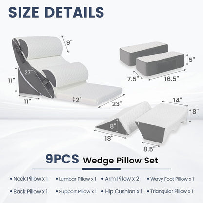 5PCS Wedge Pillow Set for After Surgery, Adjustable Orthopedic Foam Bed Wedge Pillow for Acid Reflux, GERD & Heartburn Relief, Back & Leg Elevation Support for Sleeping & Sitting Up, White Grey