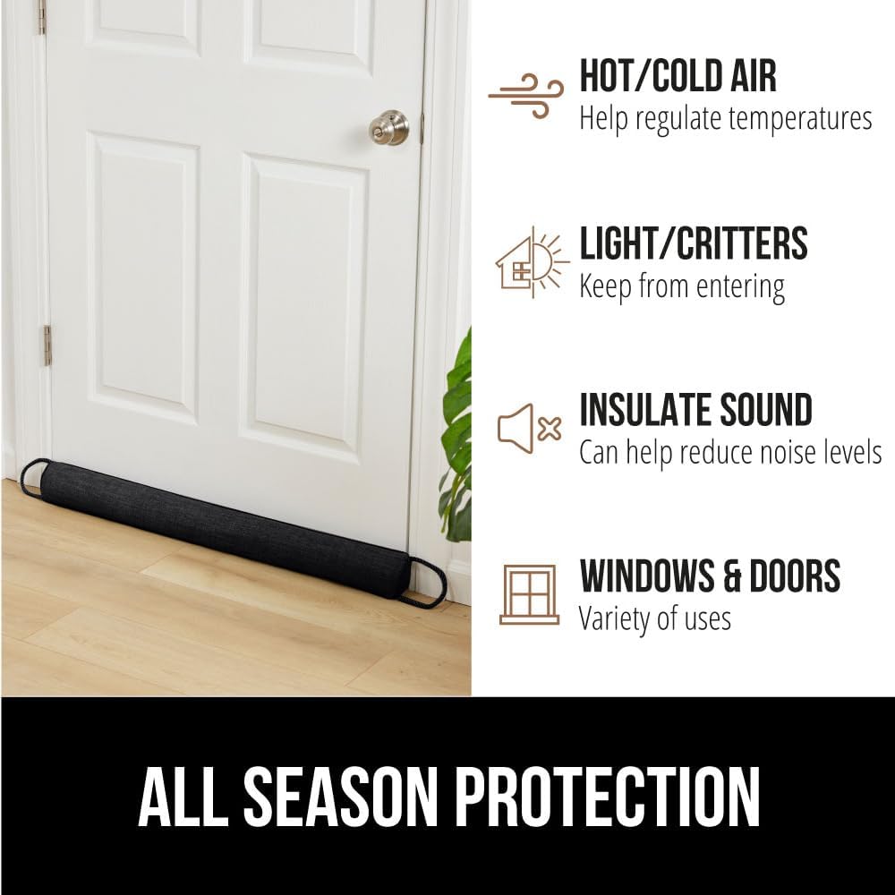 GORILLA GRIP Door Draft Stopper for Bottom of Doors, Cold Air Insulation Sweep, Weather Stripping Seal Noise, Soundproofing, Warmth Sealer, Easy Install Gap Filler, Home Essentials, 32 Inch, Gray