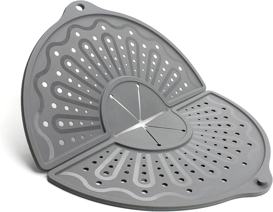 Foldable Silicone Splatter Screen for 10-12" Pans, BPA-Free, Gray | Foldable Splash Guard, Multi-Use Grease Splatter Guard/Trivet Mat,Non-Stick Oil Splatter Guard, Dishwasher Safe