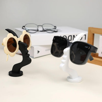 2Packs Modern Face Shaped Eyeglass Holder Stand Eyewear Display Rack Desktop Storage Organizer for Glasses Sunglasses 3D Printed Artistic Decor (black and white)