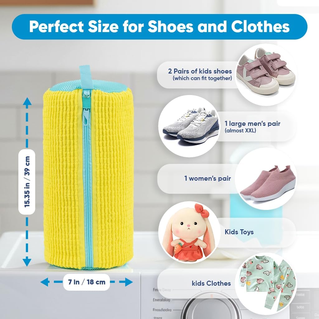 Shoe Washing Machine Bag – 2 Pcs Reusable Laundry Shoe Bag, 360° Deep Cleaning Sneaker Washing Bag, Durable Mesh Net with Zipper Protection, Fits All Shoe Types & Sizes (2 PCS Yellow)