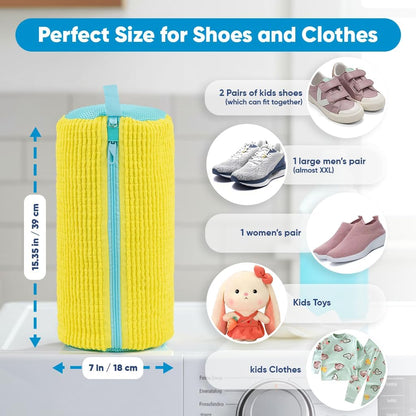 Shoe Washing Machine Bag – 2 Pcs Reusable Laundry Shoe Bag, 360° Deep Cleaning Sneaker Washing Bag, Durable Mesh Net with Zipper Protection, Fits All Shoe Types & Sizes (2 PCS Yellow)