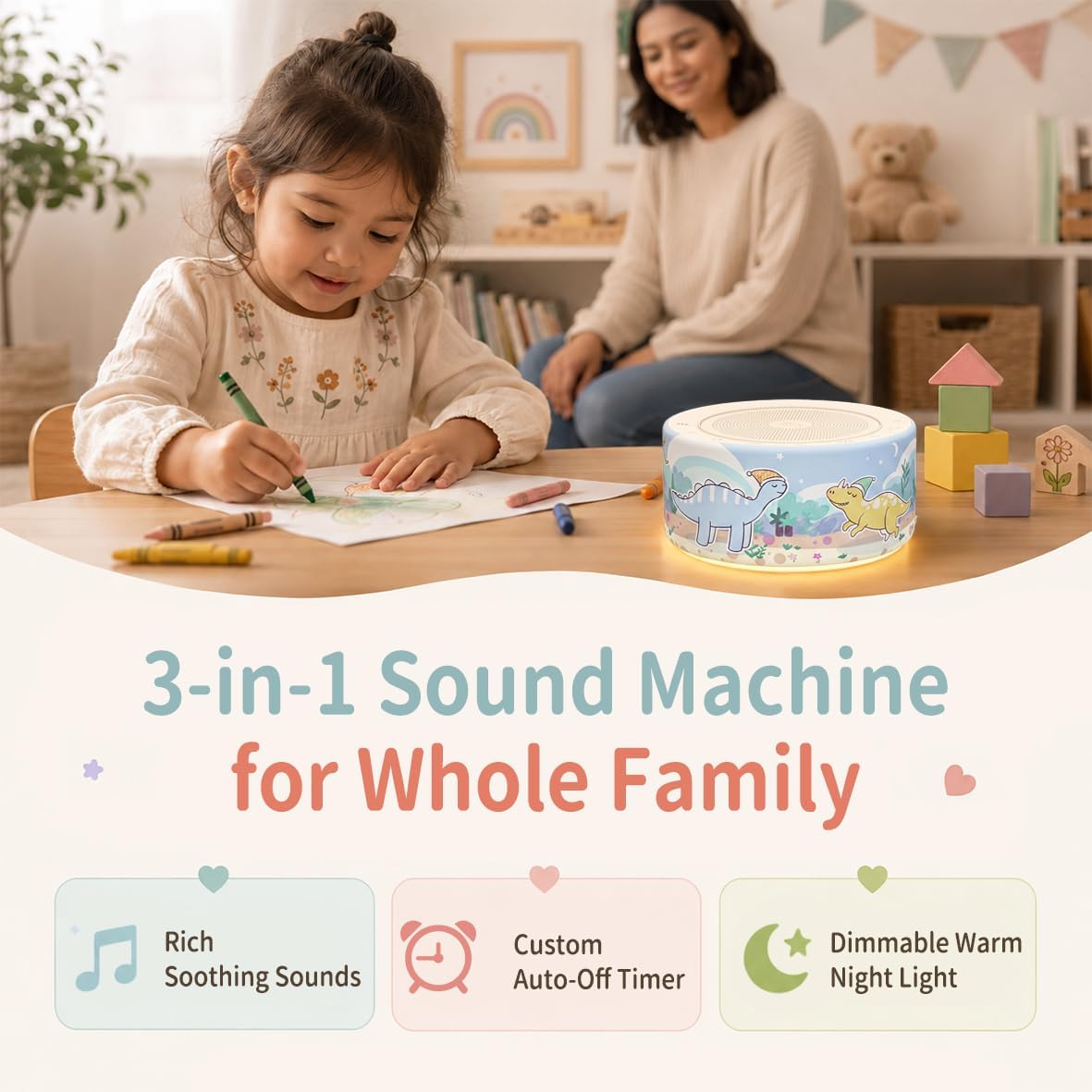 Kipcush White Noise Machine for Baby & Adults, 30 Soothing Sounds, Sleep Sound Machine with 8 Color Night Light, Memory Function, White Noise for Sleeping, Nursery, Office, Travel & Relaxation