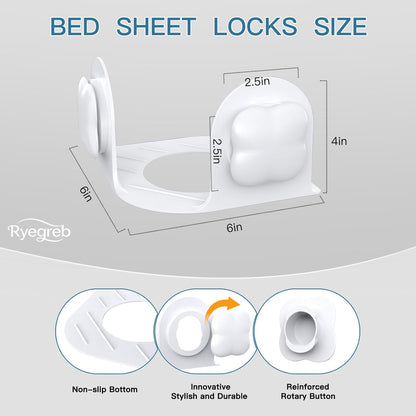 Sheet Holders Bed Sheet Grippers - Fitted Sheet Holder for Corners Keep Sheets Firm & Tight Fit All Sheet Sizes Sheet Straps Clips Easy Installation