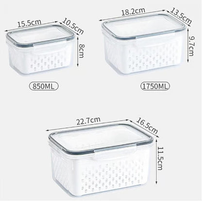 4 in 1 Food Storage Container with Lid, 2026 New Fruit Storage Containers for Fridge, Transparent Produce Storage Box with Drain Basket & Removable Colander for Salad Berry Vegetables (Blue, S/M/L)