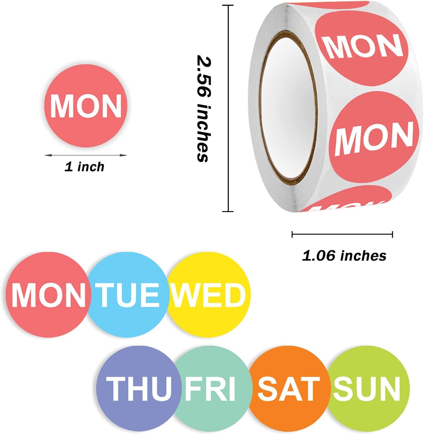 3500PCS Day of the Week Labels, 1 Inch Round Dot Stickers, Food Rotation | Self Adhesive Removable Date Stickers with Monday-Sunday Color Coding for Food Containers & Kitchen Use