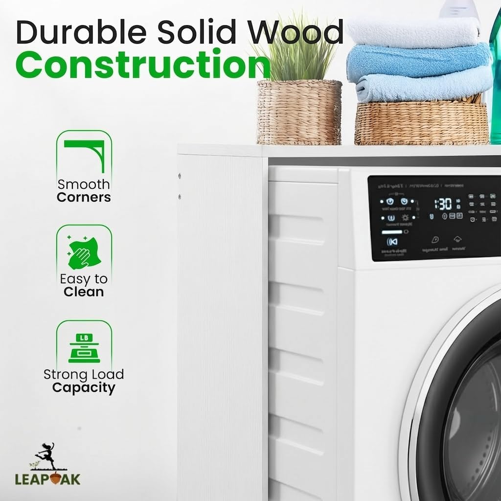 Over the Washer and Dryer Storage Shelf, Laundry Shelf, White | Engineered Wood, Laundry Room Organizer with Side Panels, Wall-Mounted, Top Surface for Folding and Supplies