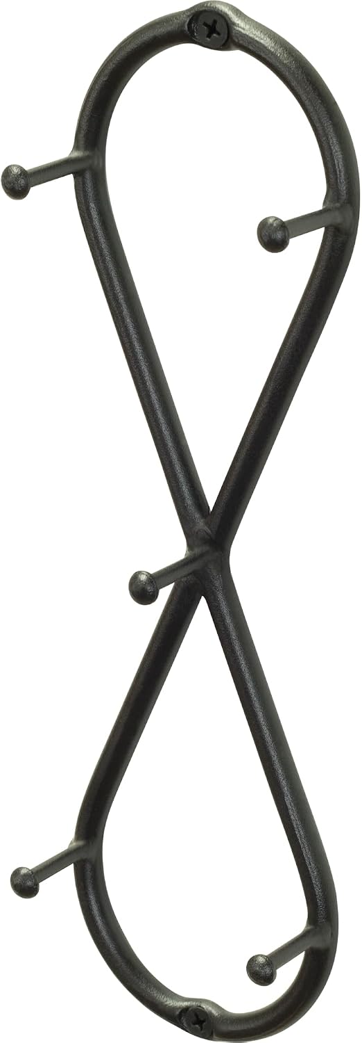 Farmhouse Small Key Holder for Wall, Wrought Iron Wall Mount Rack | Handcrafted Swirl Decorative, 5 Key Hooks for Home Entryway, Purse, Coat and Leash Holder or Organizer (Classic Black)
