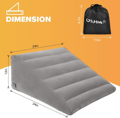 USHMA Inflatable Wedge Pillow for Sleeping, Portable Travel Wedge Pillow for Sitting in Bed, Inflatable Wedge Pillows for Travel, Blow Up Under Knee Pillow