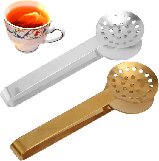 2pcs Tea Bag Squeezer Tongs, Stainless Steel Teabag Clip Holder Strainer Dispenser Gripper Picker Spoon Accessories for Tea Drinkers Gifts(Silver, Gold)