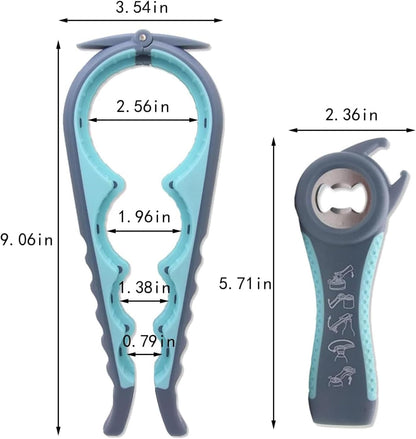 Jar Opener for Seniors with Arthritis,Jar Opener for Weak Hands,5-in-1 Bottle Opener,4-in-1 Can Opener (A-Blue)