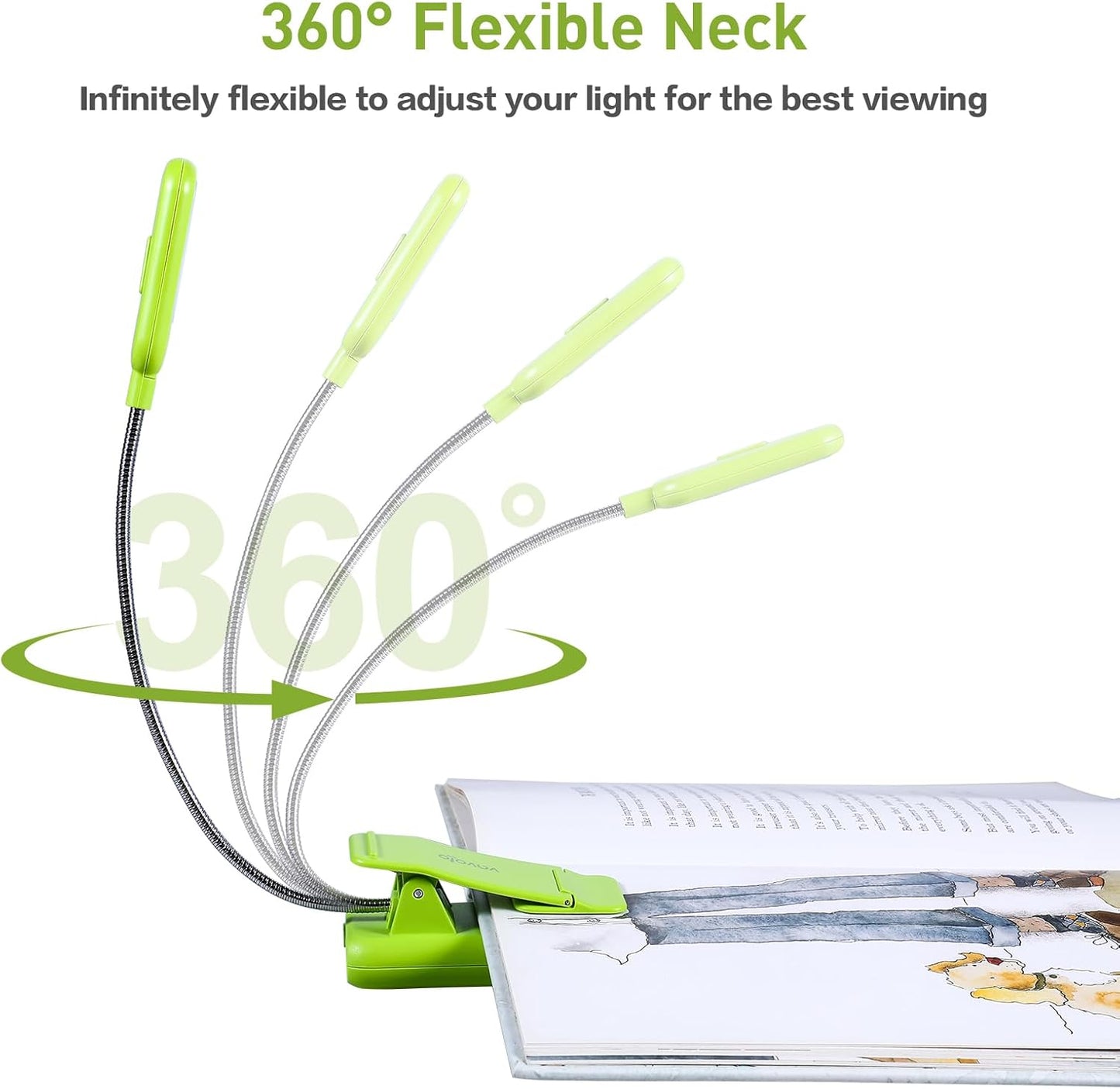 VAVOFO Rechargeable Book Light for Reading in Bed Kids, 7 LED Reading Light with 9-Level Warm Cool White Daylight, Eye Care Lamp with Power Indicator for Bookworms (Yellow)