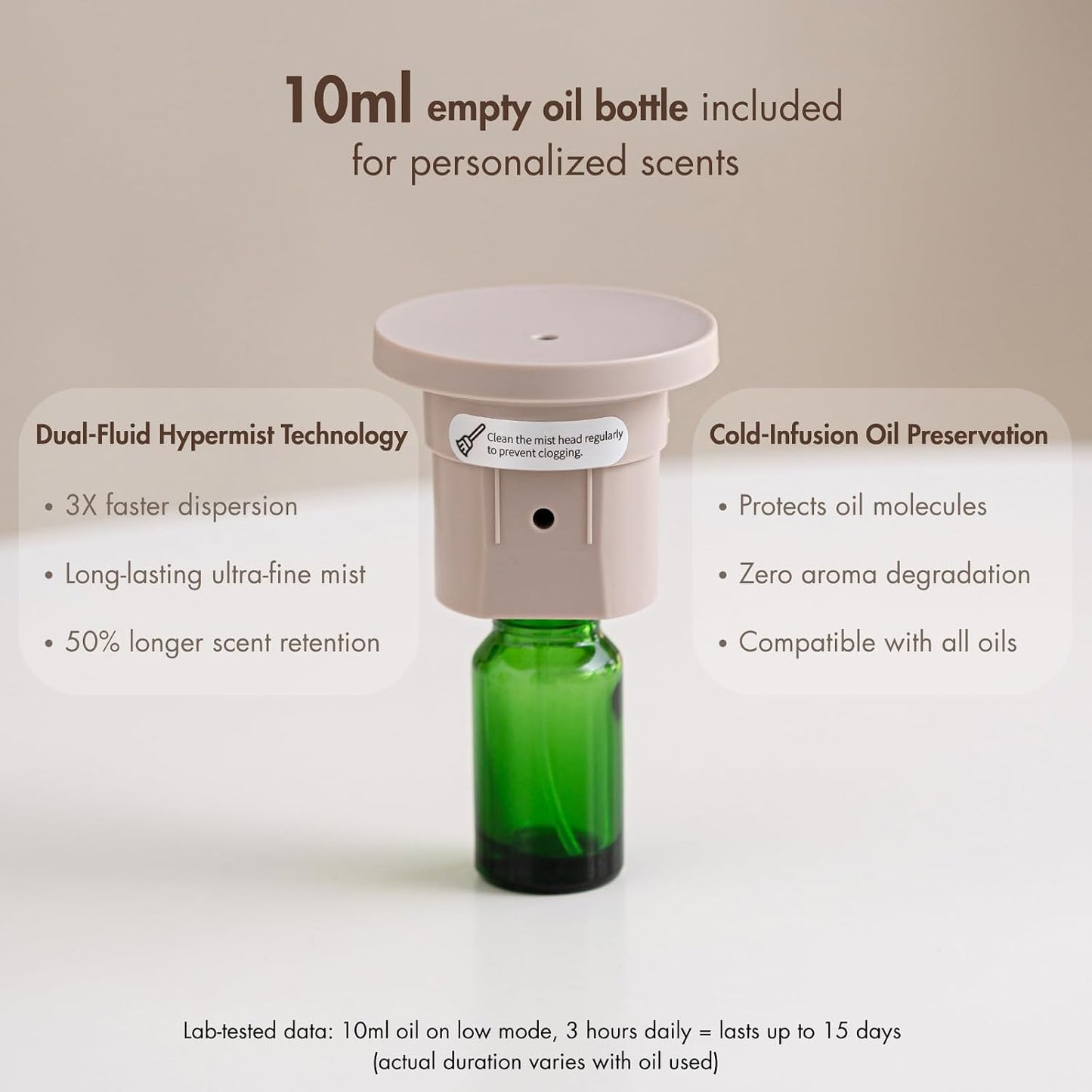 ZmarKraft® Waterless Essential Oil Diffuser with Solid Wood Cover | 3 Timers, 2 Mist Modes, Quiet, Portable, Waterless Fragrance, Two-Fluid Atomization