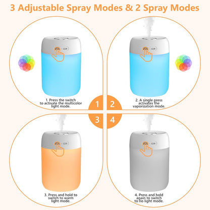 Portable Small Humidifier, 650ml Plant Humidifier, Blue | 7 Colors&Warm Light, Mini Humidifiers for Plants, Bedroom, Office, Dsektop