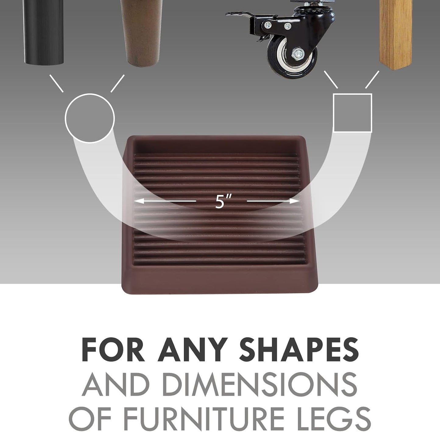 3X3 Square Rubber Caster Cups, Non Slip Furniture Pads - 4 Pack | Anti-Slip Furniture Gripper, Anti Skid Furnitures Feet, Anti Slide Floor Protector for Bed Couch Stoppers, Brown