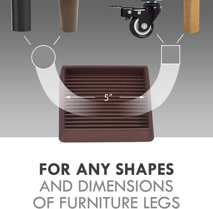 3X3 Square Rubber Caster Cups, Non Slip Furniture Pads - 4 Pack | Anti-Slip Furniture Gripper, Anti Skid Furnitures Feet, Anti Slide Floor Protector for Bed Couch Stoppers, Brown