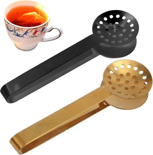 2pcs Tea Bag Squeezer Tongs, Stainless Steel Teabag Clip Holder Strainer Dispenser Gripper Picker Spoon Accessories for Tea Drinkers Gifts(Silver, Gold)
