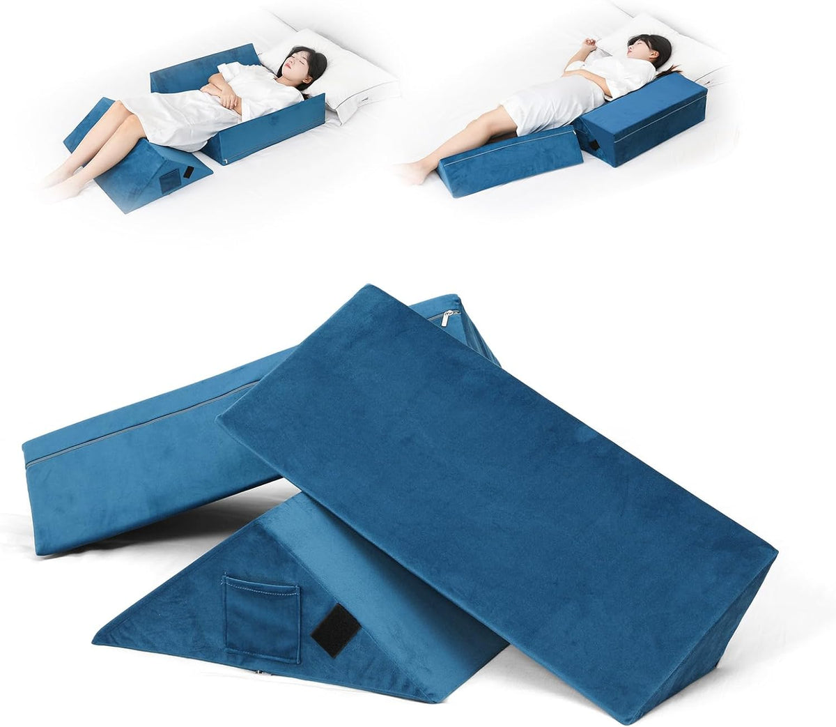 Fanwer Positioning Wedge Pillow for Side Sleeping (3 in 1), 40 Degree Triangle Bed Wedges & Body Positioners for Back Pain, Preventing Bedsores, After Surgery, Knees Elevated, Pregnancy