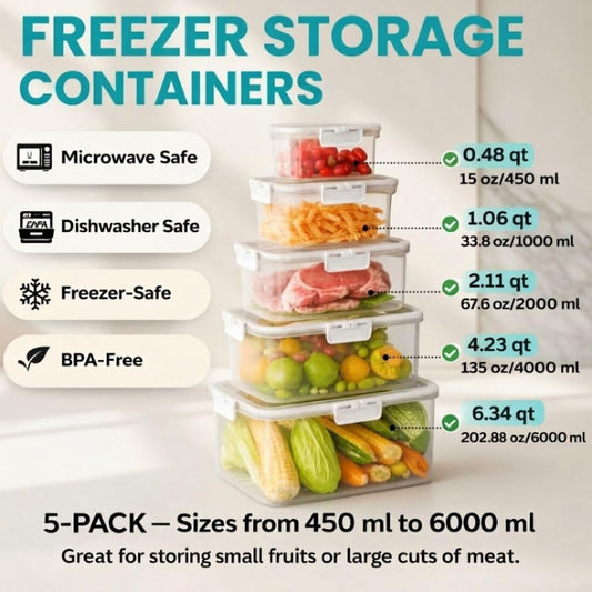 Fruit Containers for Fridge, 5-Pack Airtight Storage Set | Berry Storage Container for Refrigerator, Removable Colander, BPA-Free Non-Toxic Produce Organizer, Dishwasher Safe, White