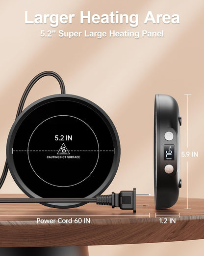 SWEETFULL Mug Warmer for Desk, Coffee Cup Warmer with Timer - Wood | 36W Fast Heating, 3-Temp Setting, Digital Display, 2-12H Timer, Smart Electric Coffee Candle Plate, Ideal Gifts for Women Men
