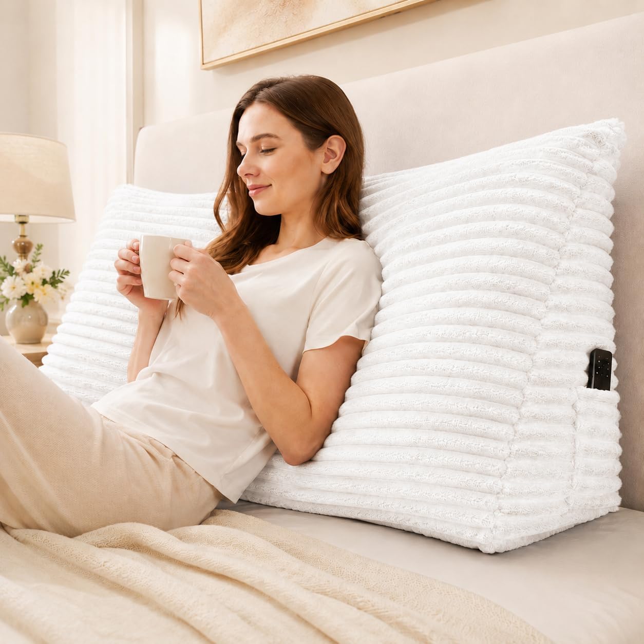 Headboard Pillow Queen, Headboard Wedge Pillow, Back Rest Pillows for Sitting, Reading, Working, Triangle Pillow with Removable Cover, Daybed Pillows for Bed Dorm Sofa, Dark Grey