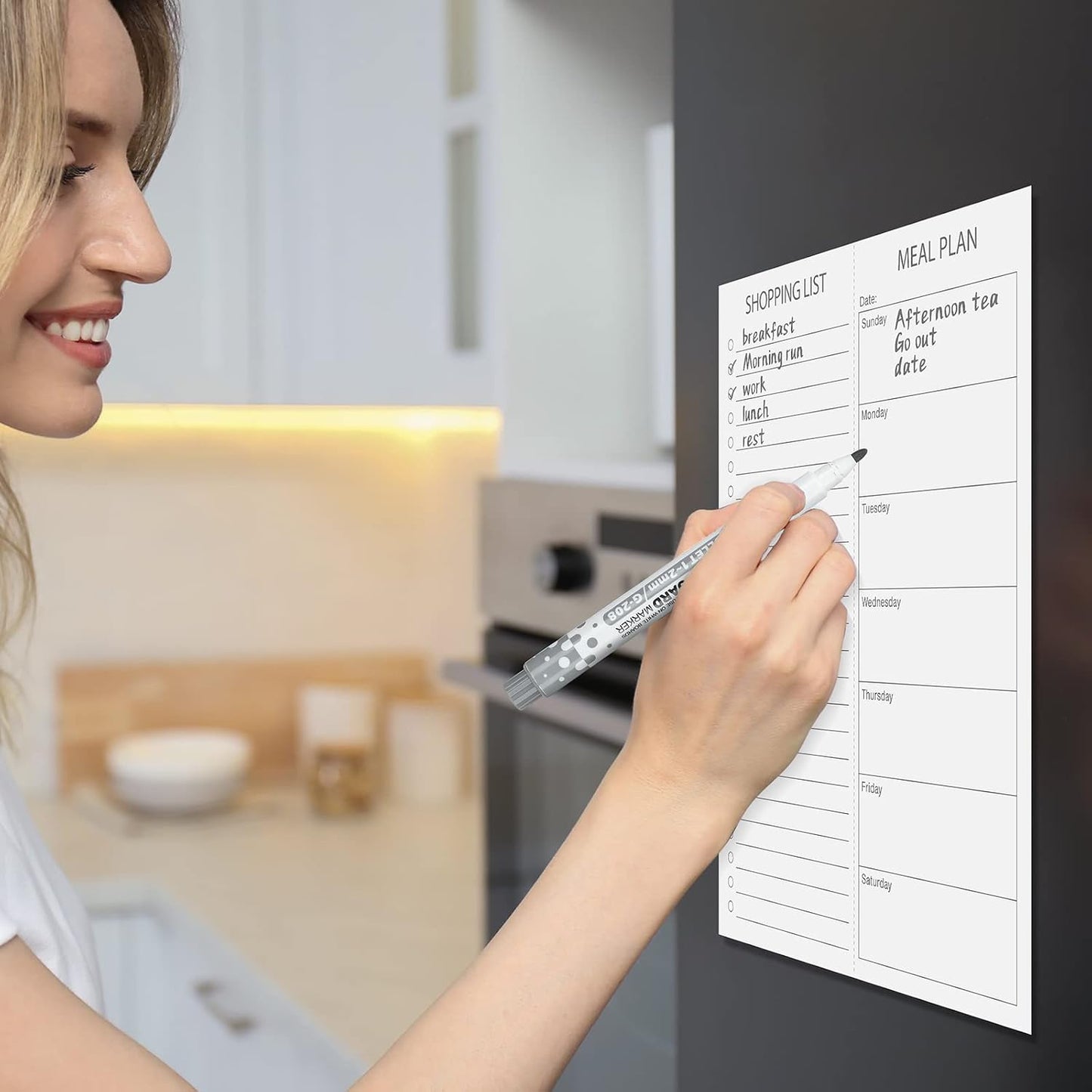 Gueevin 2 Pcs Magnetic Dry Erase Grocery List for Fridge 10" x 12" Magnet White Board Sheet with 8 Whiteboard Markers 2 Eraser Reusable for Refrigerator Kitchen Locker Cabinet Door(Gray Line)