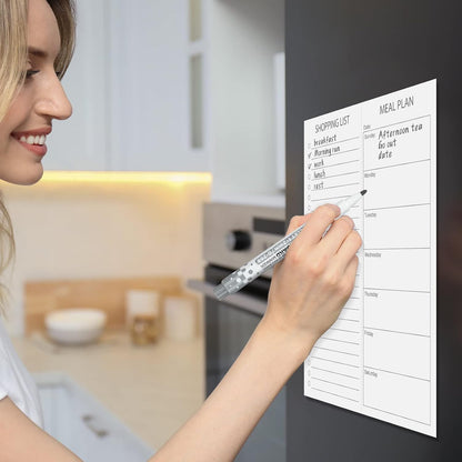 Gueevin 2 Pcs Magnetic Dry Erase Grocery List for Fridge 10" x 12" Magnet White Board Sheet with 8 Whiteboard Markers 2 Eraser Reusable for Refrigerator Kitchen Locker Cabinet Door(Gray Line)