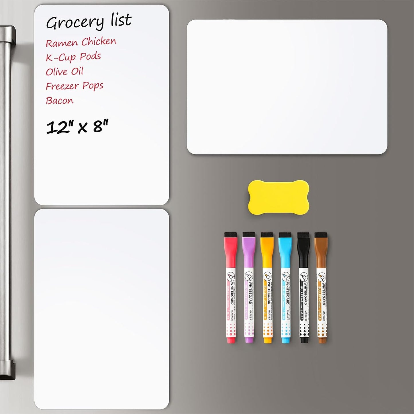 4 PACK Magnetic Dry Erase Board Sheet for Fridge, 12"x8" Erasable Refrigerator WhiteBoard w/ 6 Markers & 1 Eraser- Smooth and Flexible Small Magnet Blank Notepad for Home Kitchen Organizer and Planner