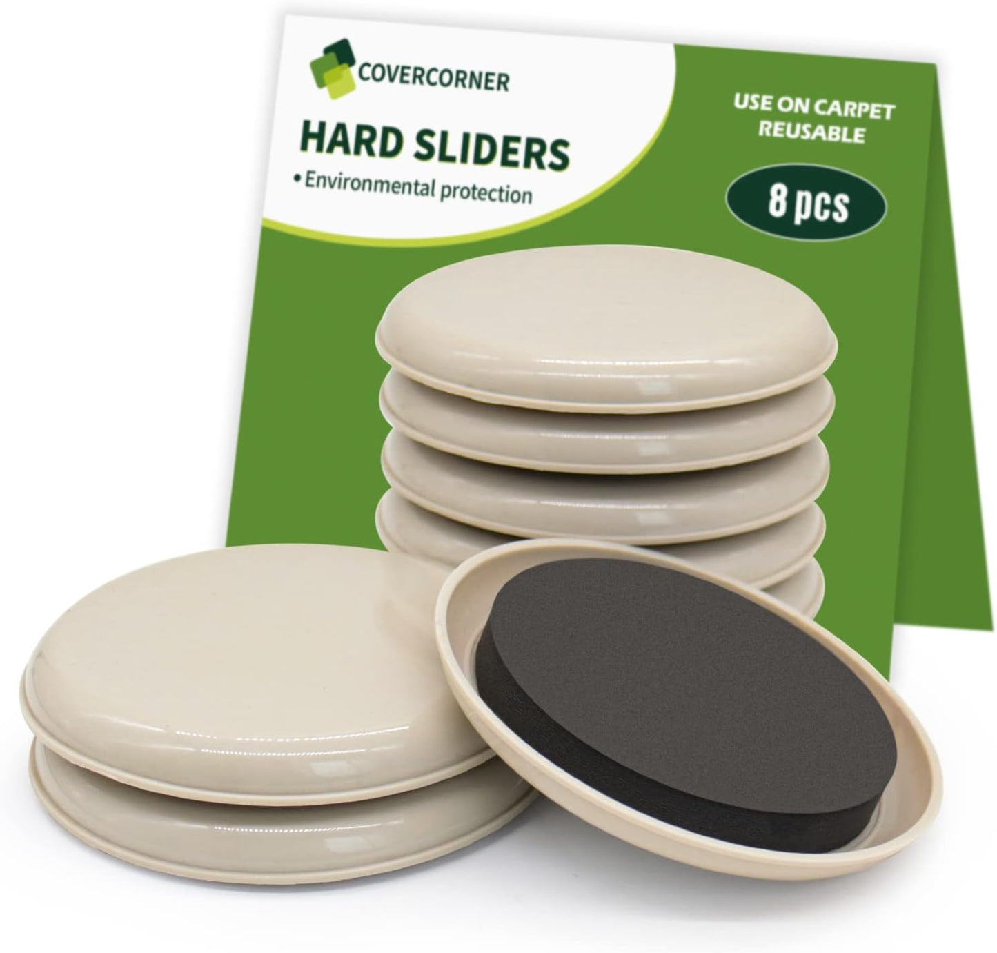 Furniture Sliders for Carpet 8 PCS - 3 1/2" Beige | Furniture Moving Sliders, Chair Leg Floor Protectors, Carpet Sliders for Furniture - Move Your Furniture Easily & Safely