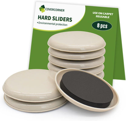 Furniture Sliders for Carpet 8 PCS - 3 1/2" Beige | Furniture Moving Sliders, Chair Leg Floor Protectors, Carpet Sliders for Furniture - Move Your Furniture Easily & Safely