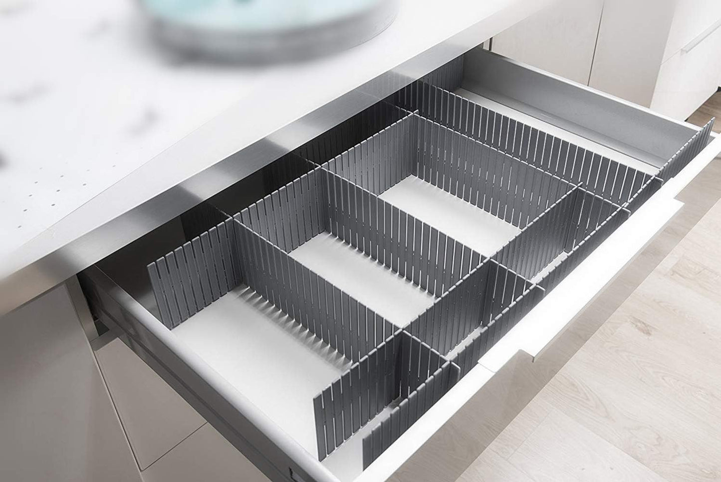 Onerbuy 8pcs Adjustable Grid Drawer Dividers DIY Plastic Closet Separator Tidy Organizer Container 32.5 * 7cm/ 12.8 * 2.8inch for Underwear Socks Belt Office Supplies(Transparent White)